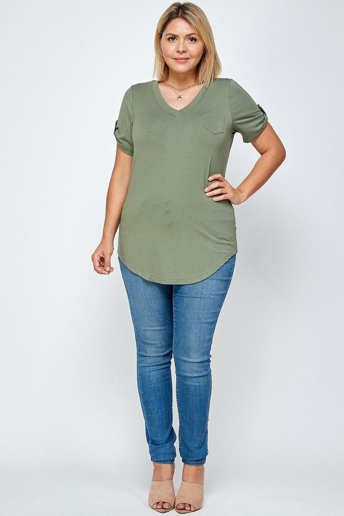 Solid Knit V-neck Tee