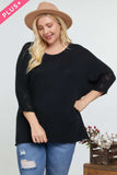 Solid Round Neck 3/4 Sleeve Sweater Top