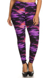 Plus Size Super Soft Peach Skin Fabric, Galaxy Graphic Printed Knit Legging With Elastic Waist Detail. High Waist Fit