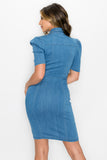 Puff Sleeve Bodycon Denim Dress