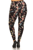 Plus Size Floral Print, Full Length Leggings In A Slim Fitting Style With A Banded High Waist