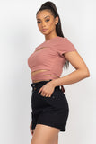 Self-tie Ribbon Front Cutout Crop Top