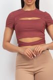 Self-tie Ribbon Front Cutout Crop Top