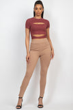 Self-tie Ribbon Front Cutout Crop Top