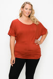 Short Sleeve Top Featuring A Round Neck And Ruched Sides