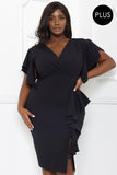 Ruffle Detailed Surplice Plus Size Midi Dress