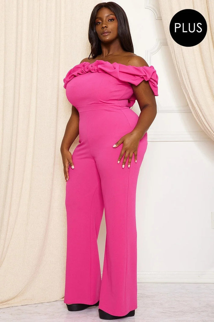 Ruffle Shoulder Shoulder Plus Size Jumpsuit